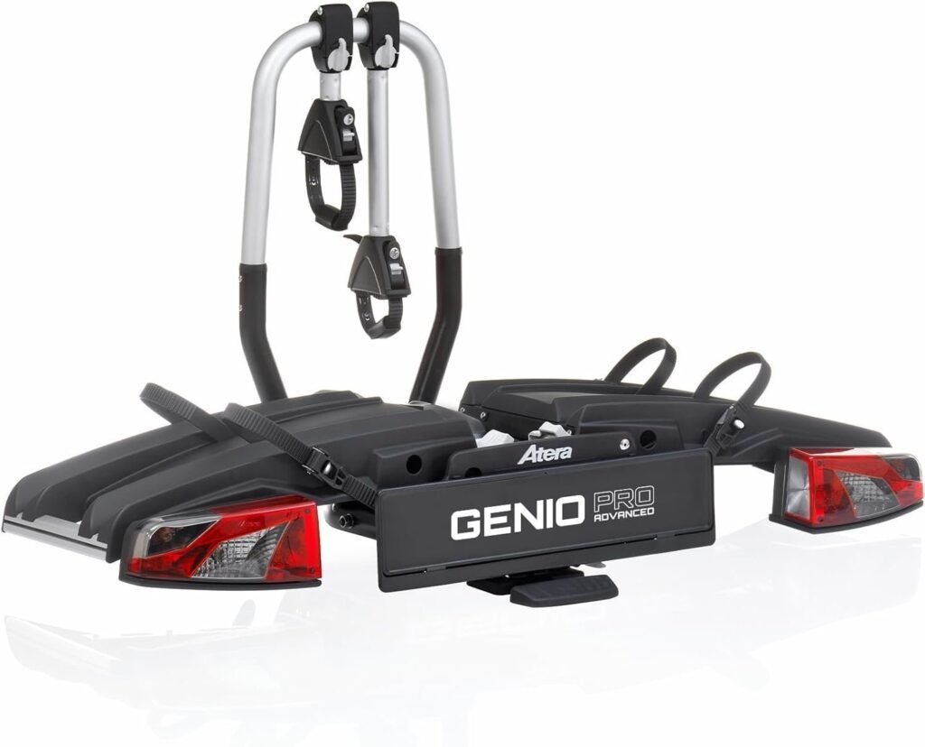 Atera 022780 Genio Pro Advanced Portabici pieghevole con luci posteriori per 2 biciclette o bici elettriche
